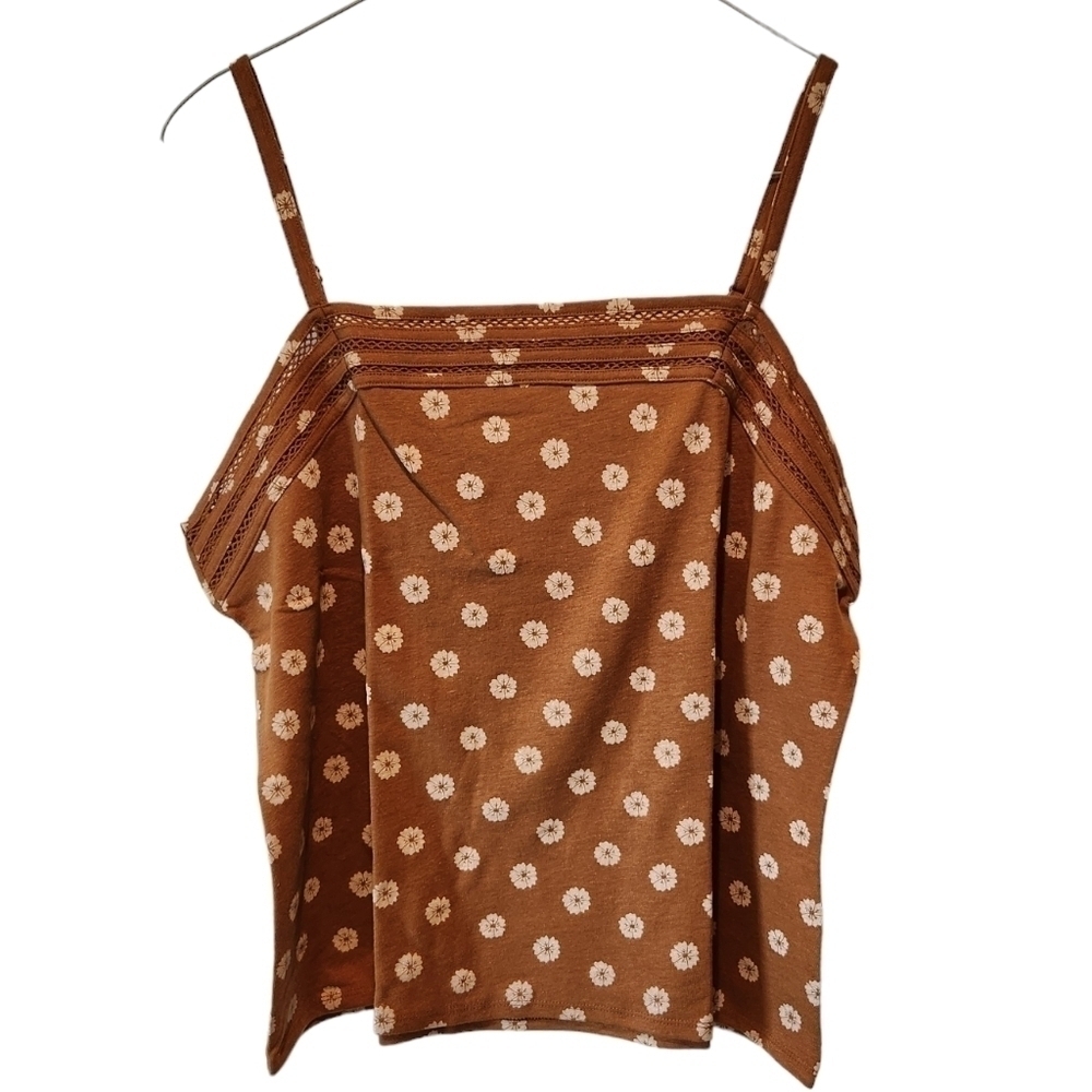 Market & Spruce Linen Blend Brown and Cream Floral Tank Size XXL